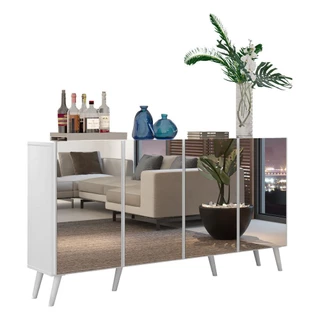 Aparador Buffet Retrô com Espelho Multimóveis Veneza com 4 Portas FG3559 Branco