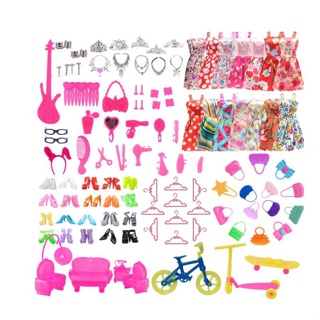 Kawaii Miniature Kits de Bonecas para Barbie, Acessórios Bonecas, 10  Roupas, Vestido de Noiva, Jogo Infantil DIY, 56 Itens por Lote, 46