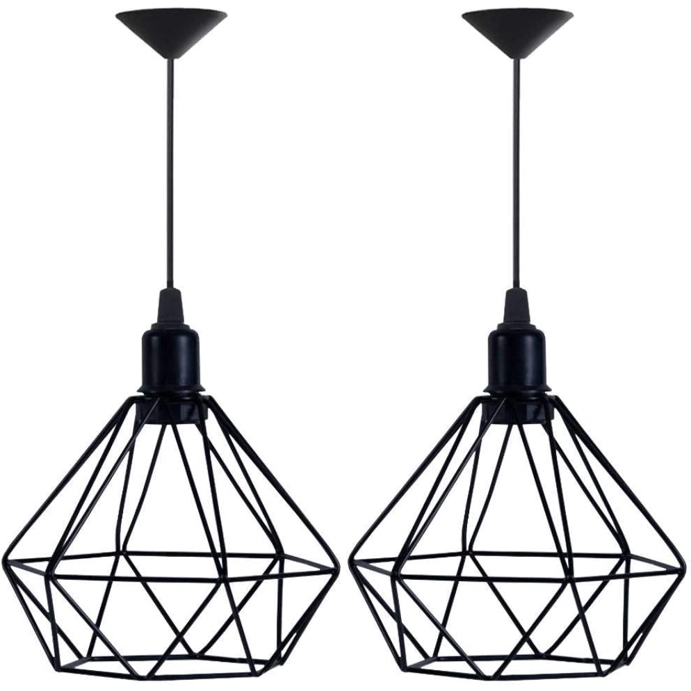 Kit 2 Pendente Lustre Luminária Aramado Diamante Preto