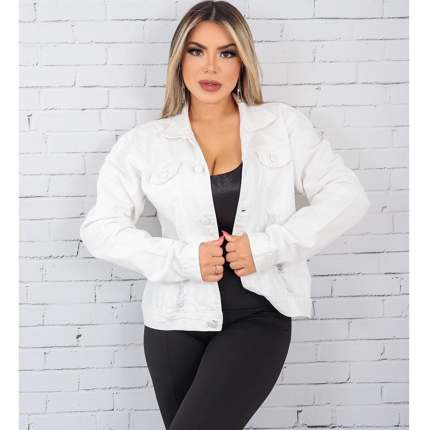 Jaqueta Plus Size Branca Sarja
