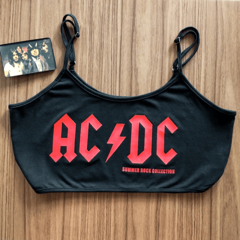 Top AC/DC( top preto, moda rock feminina exclusiva, estilo rock n roll ...
