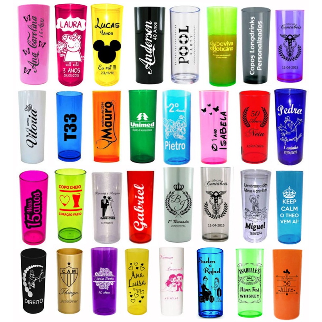 50/60/70 COPOS LONG DRINK PERSONALIZADO QUALQUER TEMA