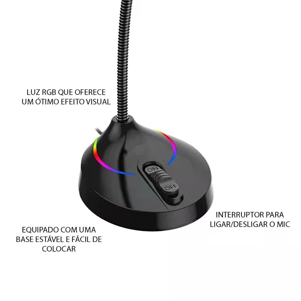 Imagem do produto Microfone de Mesa USB RGB Led Gamer Para Computador Pc Notebook 2
