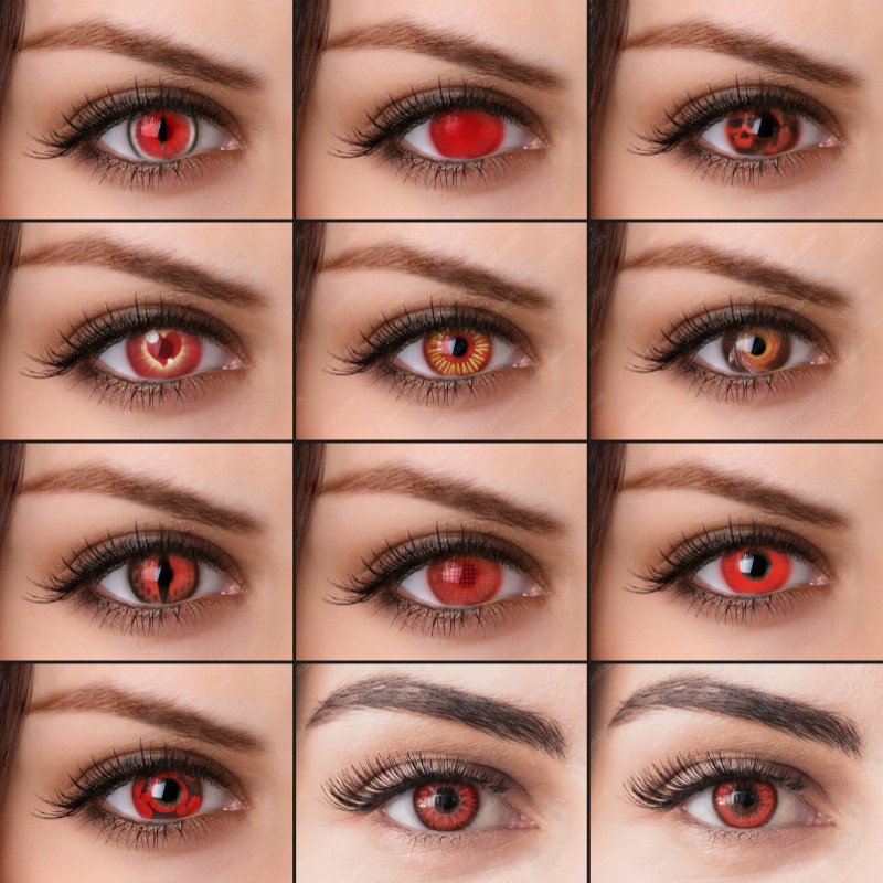 Lentes De Contato Vermelhas Para Olhos Cosplay Crazy Lens Série Halloween Uso Anual 2pcs