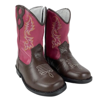 Bota Country Texana Infantil Ki-fofo Original Marrom e Rosa Com Zíper