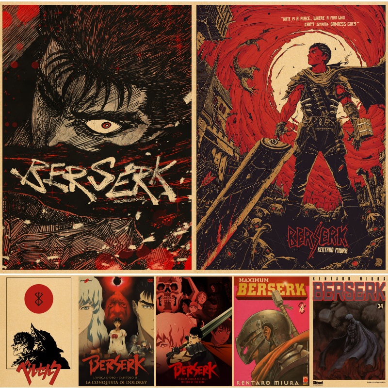 Clássico anime berserk filme cartazes retro kraft papel adesivo