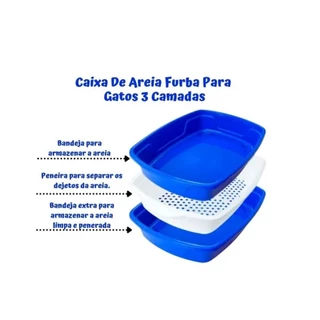 Caixa Bandeja Higiênica Furba sanitária Areia Gatos Cat Clean com 3 Peças