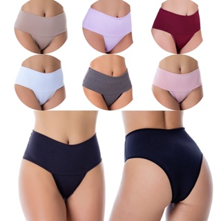 kit 5 calcinha power Fitness cintura alta cos duplo segura barriga modeladora cores lisas