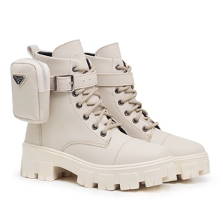 Bota Cortuno Feminina + Mini Bag Bolsinha Removível Off White Tratorada Cano Curto Blogueira Confortável Falcucci
