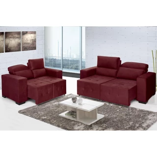 Conjunto De Sofá Rússia 2,00mts + 1,50mts Pluma Vinho
