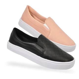Kit 2 Pares Tenis Feminino Casual Slip On Molec Original Confortavel Barato