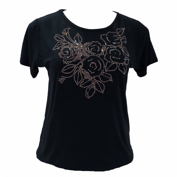 Blusa plus size G6 ao G8 com aplicação pedraria Flores