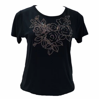 Blusa plus size G6 ao G8 com aplicação pedraria Flores