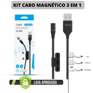 Cabo Magnético 3 Em 1 Alta Velocidade 1M - Compativel com todo tipo de aparelho