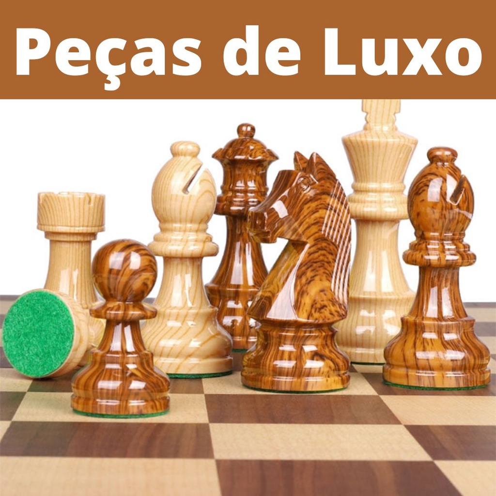 Jogo de Xadrez Tabuleiro Dobrável Casas 5x5cm + Peças, Total Luxo - TOTAL  LUXO