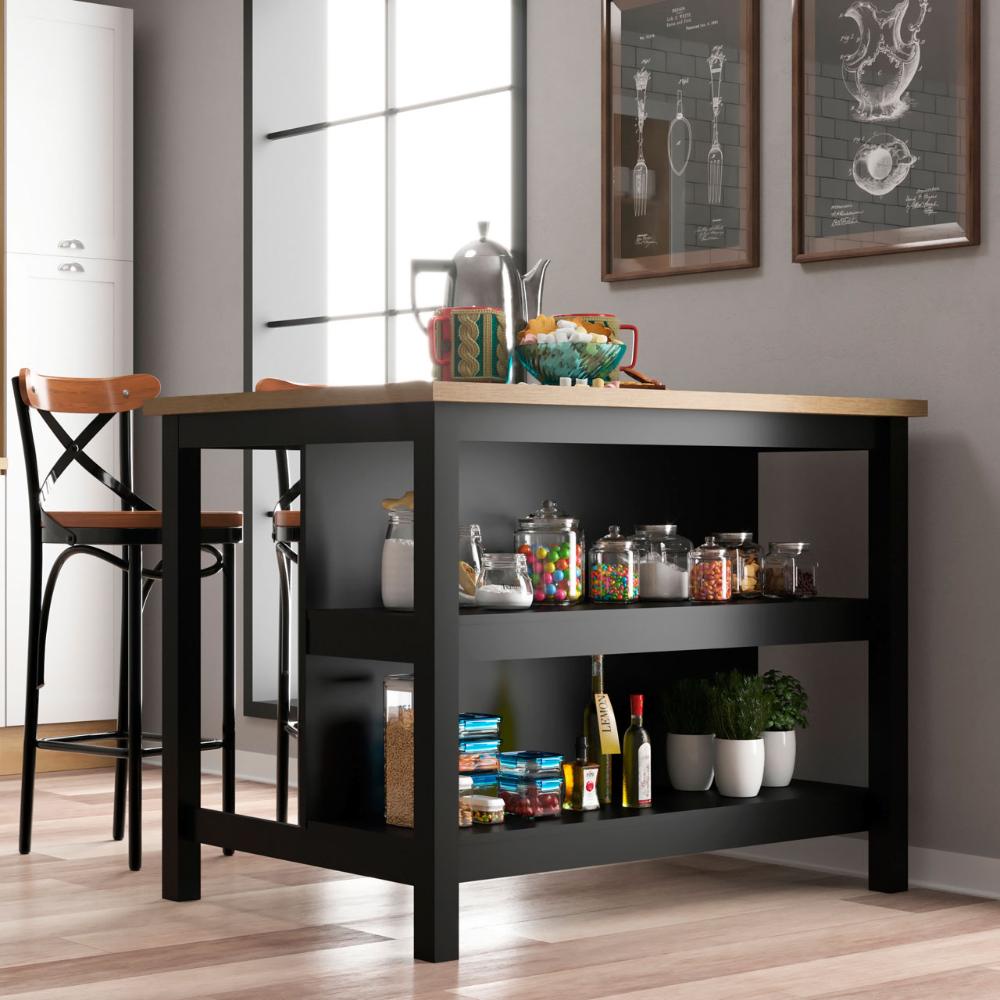 Ilha Cozinha Ditália 2 Prateleiras Preto CD-1019