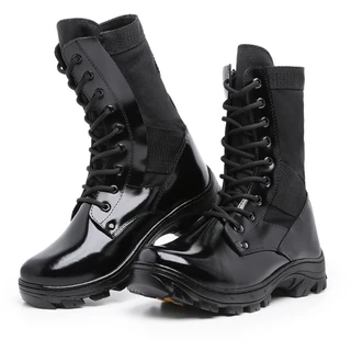 Coturno Militar Em Couro Com Ziper Extra Leve Em Gel - Preto