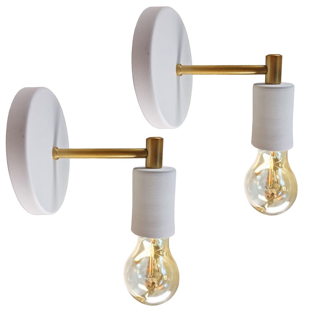 Kit 2 Luminarias Arandela Parede Cama Quarto Branco Dourado Alumínio E27