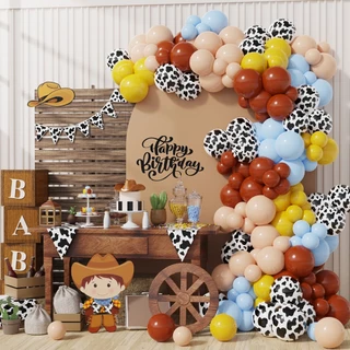 122pçs Festa De Cowboy Decoração Fazenda Tema Animal Balão Garland Arco Kit Balões De Látex Azul Menino Aniversário Chá De Bebê