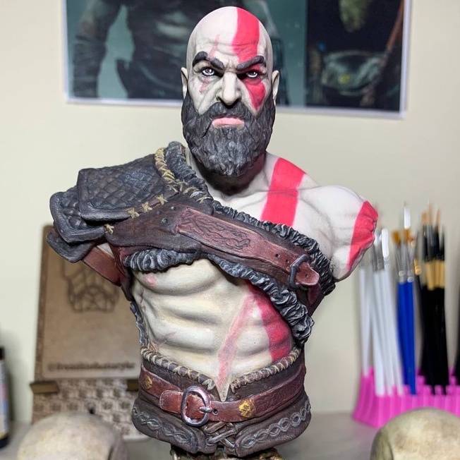 Kratos God of War (Busto) - Impressão 3D em Resina e Pintada à Mão