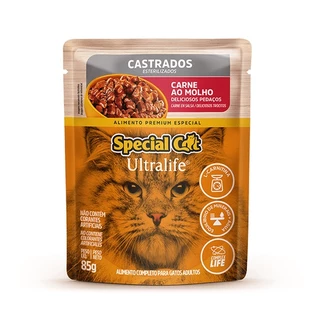 Ração Úmida Special Cat Ultralife Sachê Carne para Gatos Castrados 85g