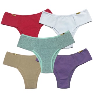Kit 5 Calcinhas Algodão Tanga Conforto Lateral Dupla Cós Cintura Alta Feminina Adulto