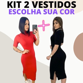 Kit 2 Vestido Liso Malha Leve Canelado Não Desbota Cores Pronta Entrega NF