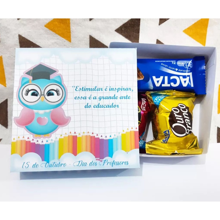 Caixinha porta bombom/ docinho / mimo 10X10 PERSONALIZAÇÃO COM NOME DO PROFESSOR - Dia dos Professores