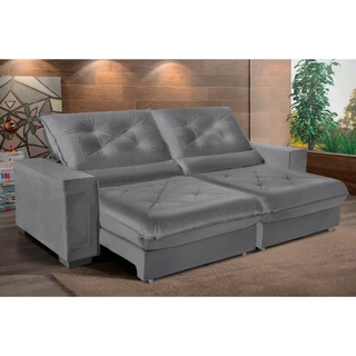 Sofá Cancún 3,10m Suede Velusoft cinza c/molas ensacadas