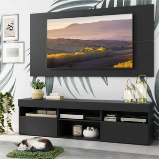 Rack com Painel e Suporte para TV até 65" com 2 Portas Londres Multimóveis Preto