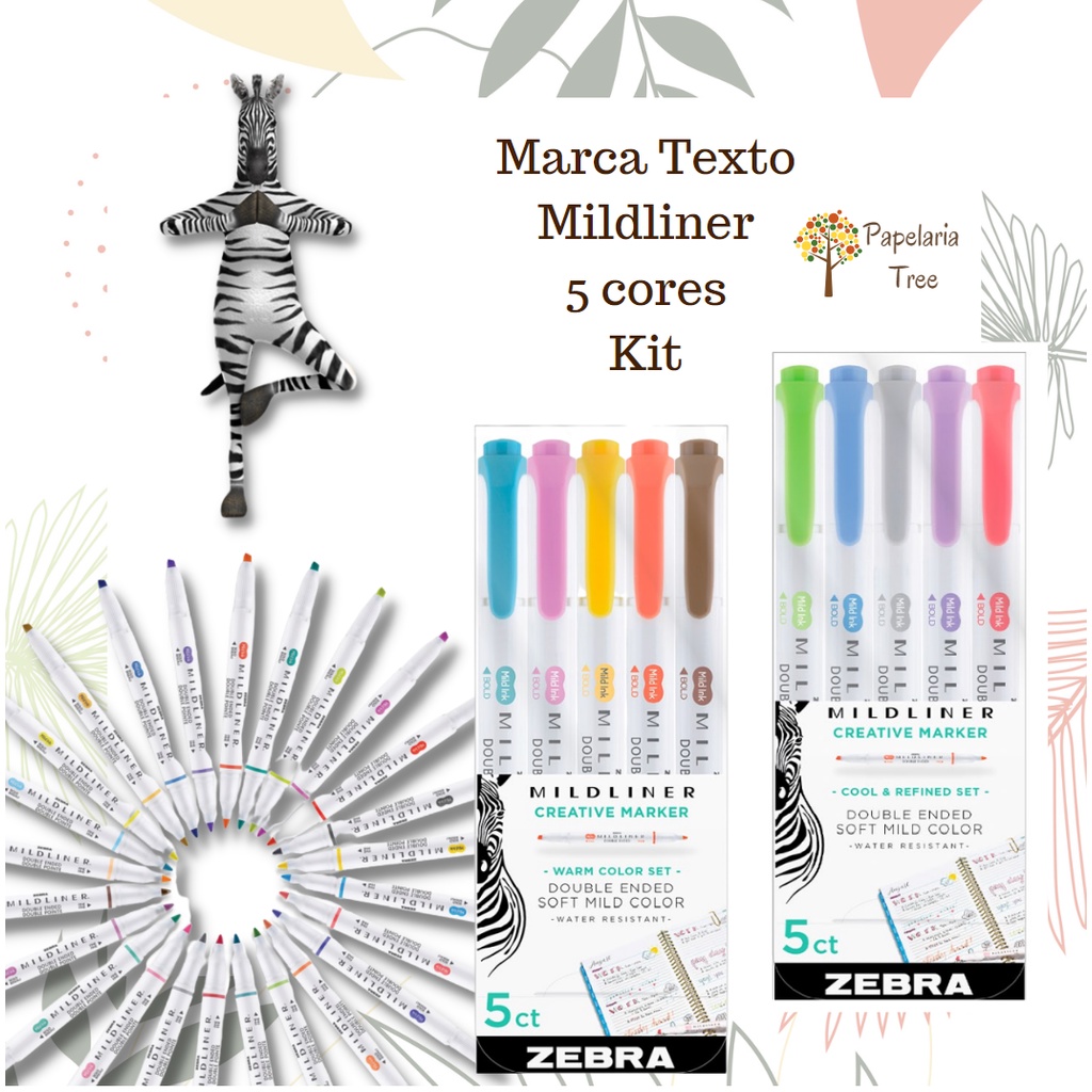 Marca Texto Zebra Mildliner - Kit com 5 cores | Shopee Brasil