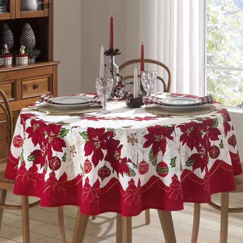 Toalha De Mesa Redonda Tecido Oxford Natal Redonda 1,50x1,50