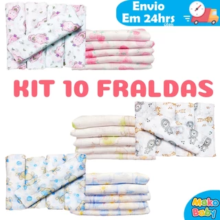 Fralda de pano kit com 10 unidades fina 60x60cm 100% algodão Minasrey em Oferta na Shopee