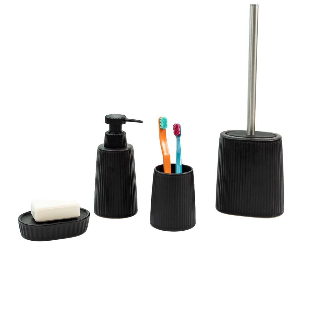 kit banheiro saboneteira e escova sanitária 4 pçs - oikos