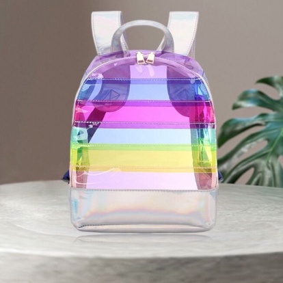 Mochila Infantil Escolar Menina Transparente Holográfica Colorida Linda Da Moda Passeio Viagem Impermeável Resistente Envio Imediato