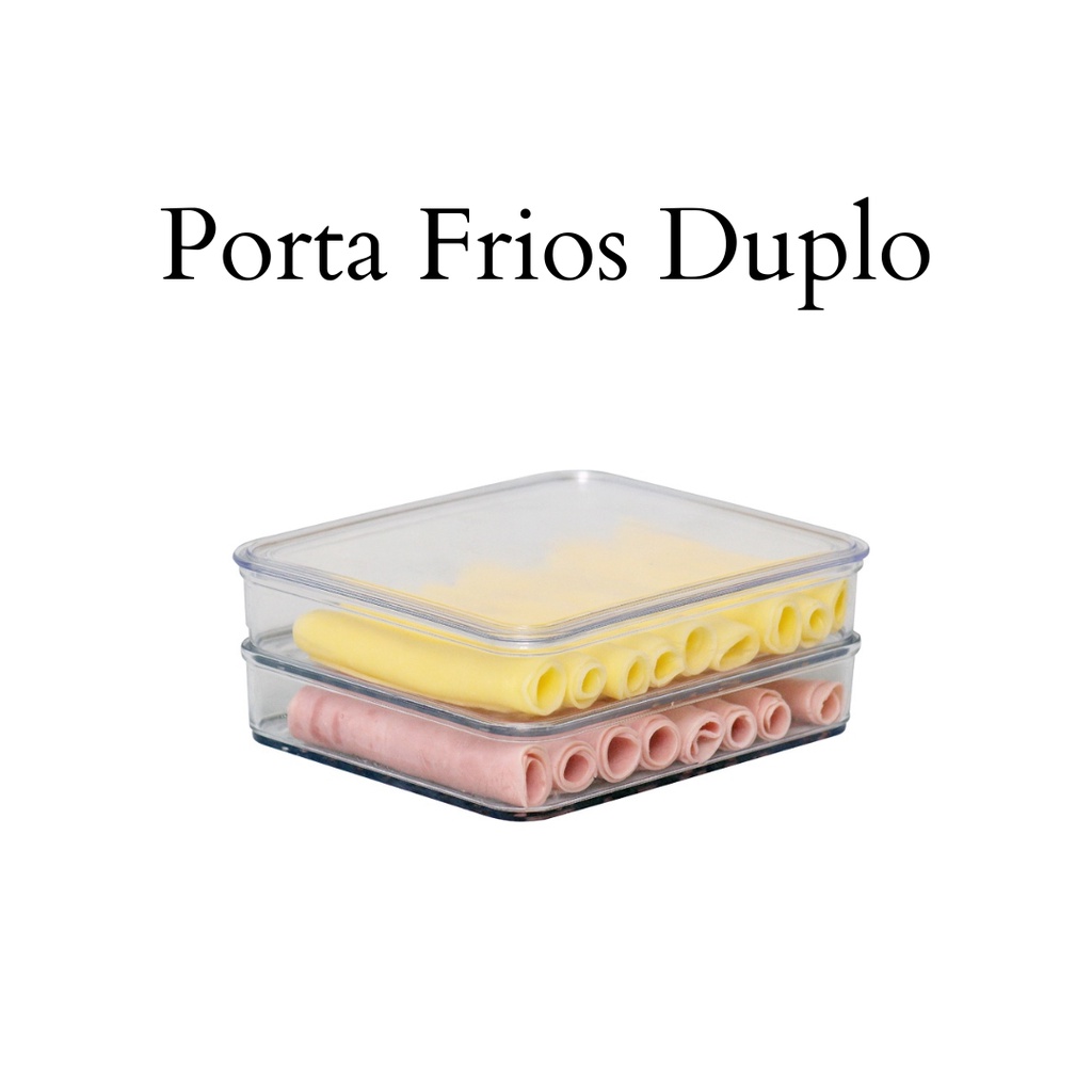 Porta Frios Presunto Queijo Acrílico Resistente Duplex Duplo Com Tampa Hermético Empilhável