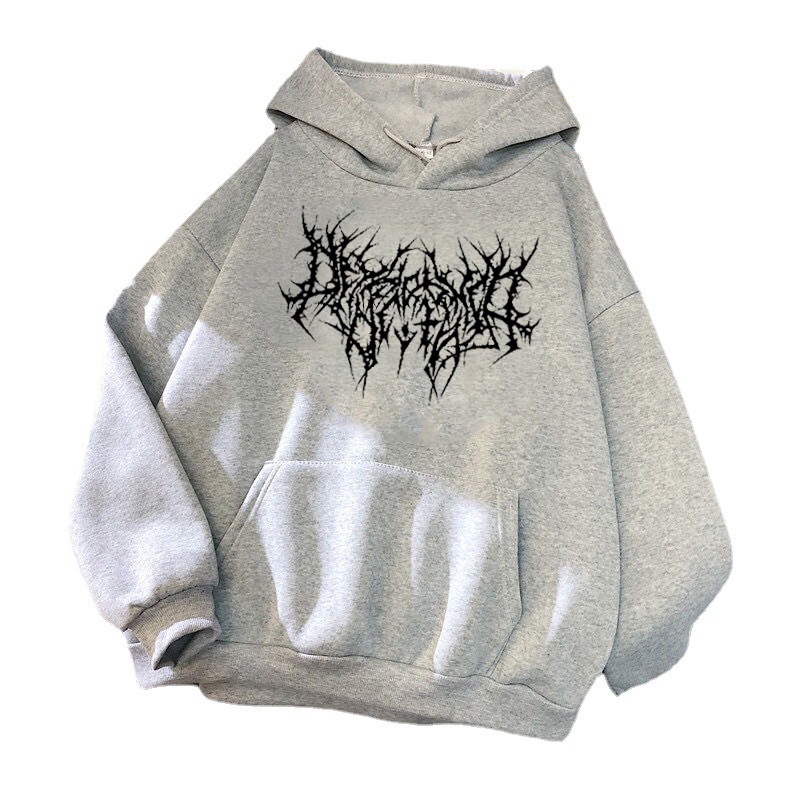 TAVIMART  -  Y2K Vintage Gray Graphic Print Hoodies Women Harajuku Kpop Oversized Sweatshirts Korean Pullover Tops Grunge Streetwear
