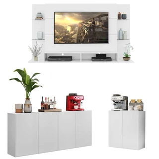 Conjunto Sala de Estar Painel TV 60" e 2 Aparadores Olívia Multimóveis Branco