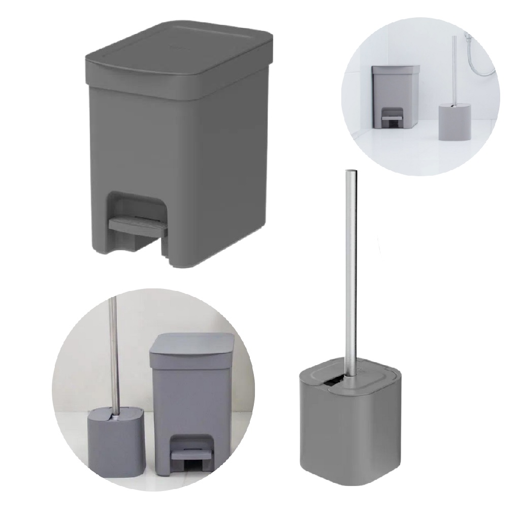 Kit Banheiro Escova de Limpeza Sanitaria Lixeira 6 Litros Ou