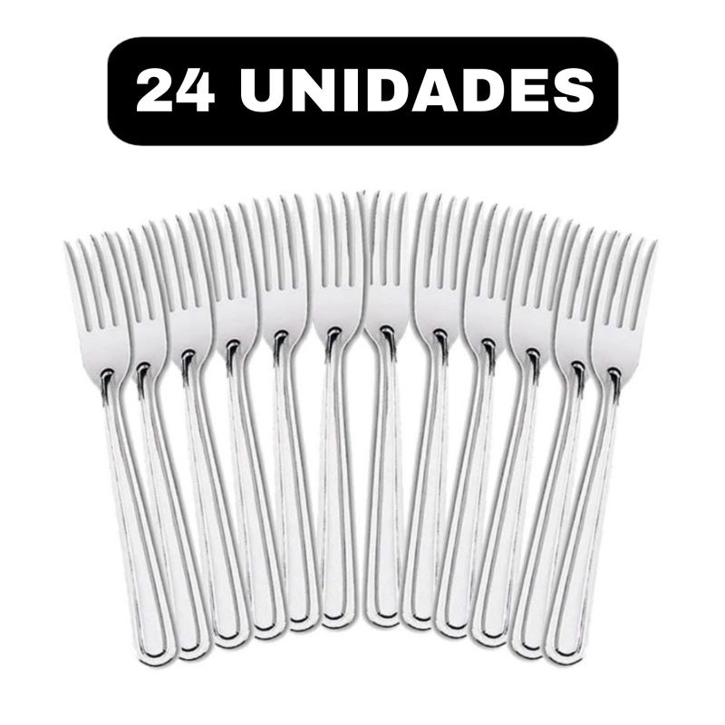 Kit C/24 Garfos Grande Refeição Mesa Talher de Cozinha Garfo Inox ...