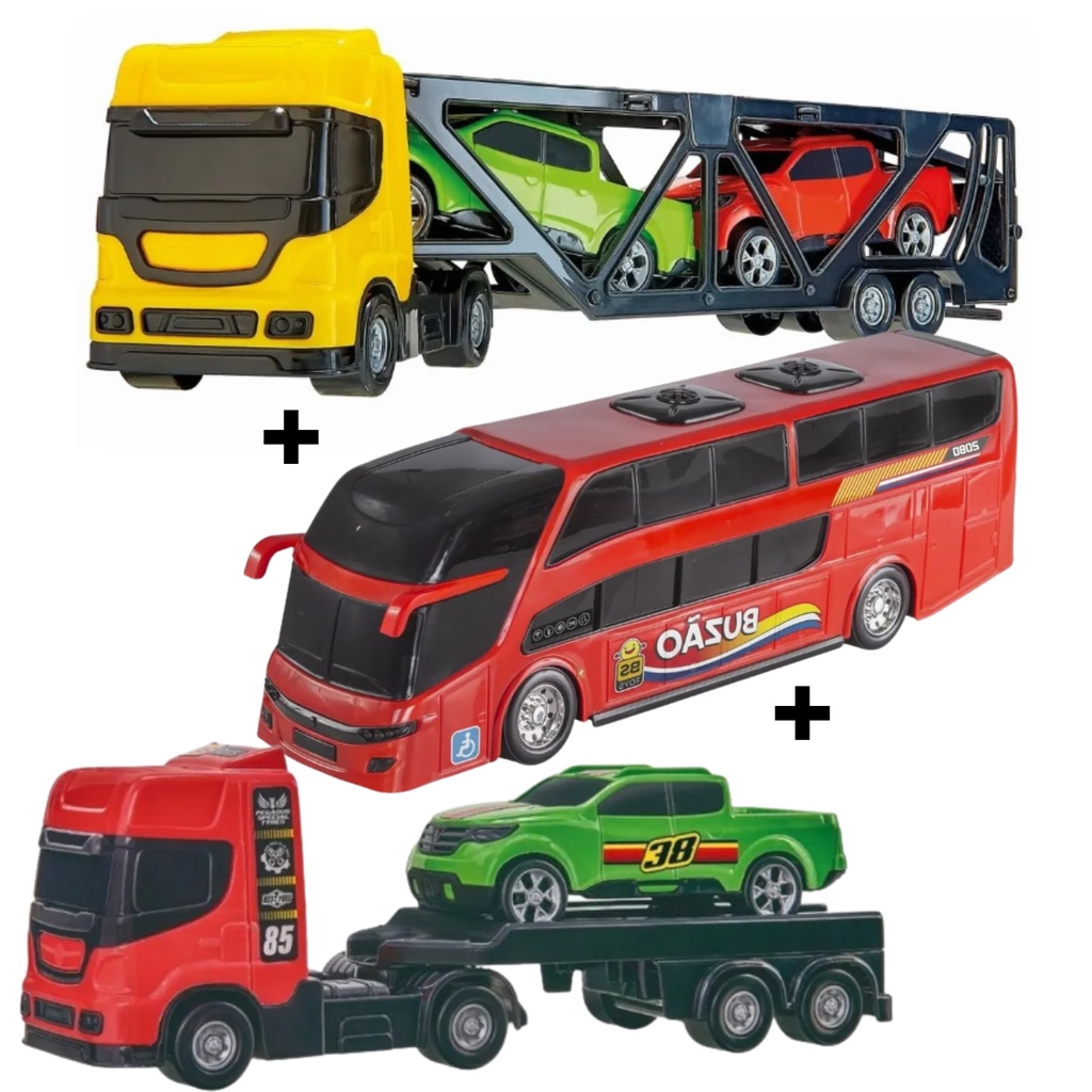 Caminhão Carreta Cegonheira Cegonha + 2 Carrinhos Brinquedo Infantil  Meninos Promoção - Escorrega o Preço