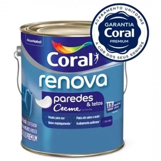Tinta Creme Branco Fosco Para Paredes e Tetos AntiMofo Coral Renova 3,2L