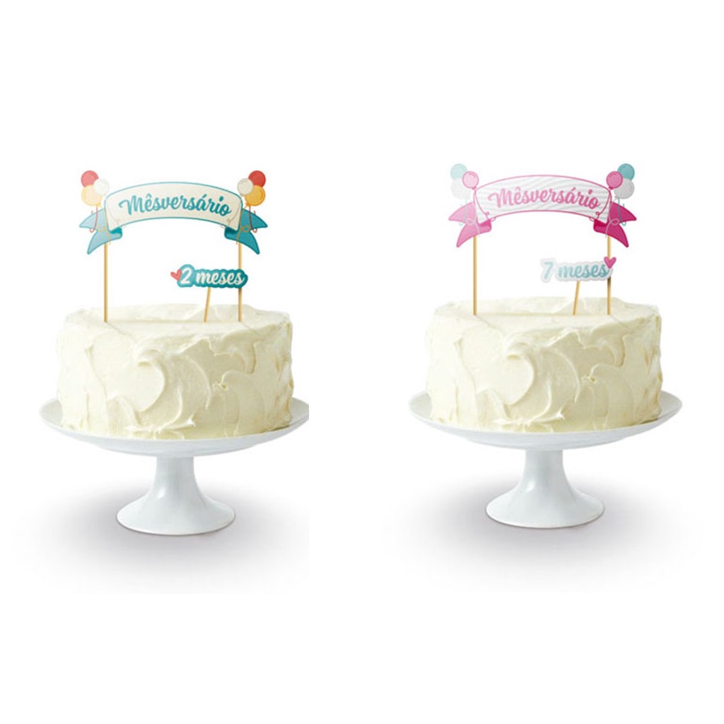 Topo de Bolo Mêsversário - Menino e Menina - 7 peças - 16 cm - Topper de  bolo