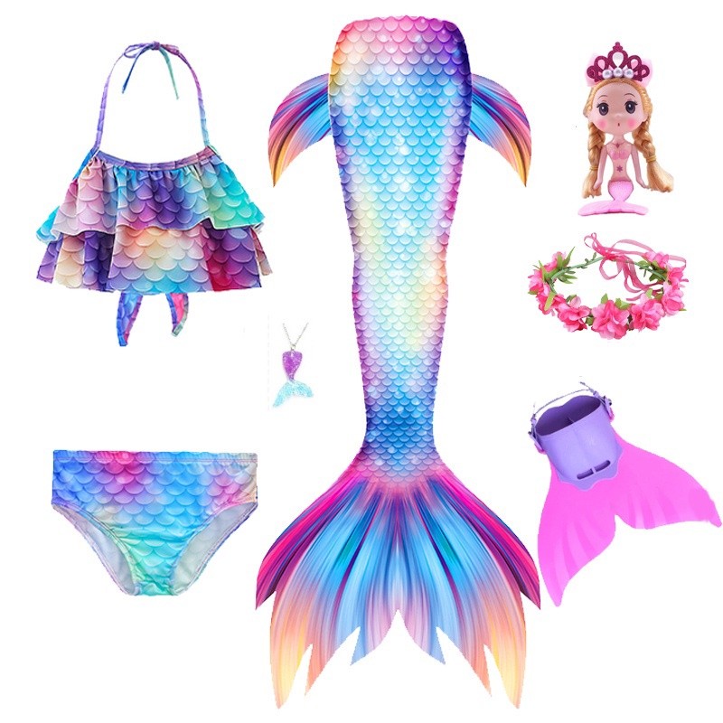 Meninas Cauda Caudas De Sereia Trajes De Roupas De Praia Com Monofin Biquíni Natação Cosplay Pequena Para Crianças Swimwear