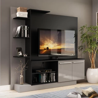 Estante para TV até 55" Multimóveis Denver FG2473 Preta/Lacca Fumê