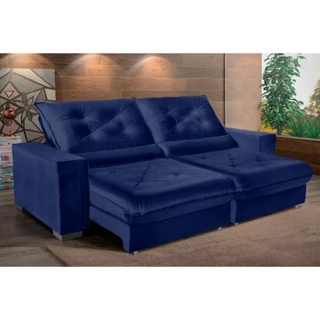 Sofá Cancún 2,50m Suede Velusoft azul c/molas ensacadas