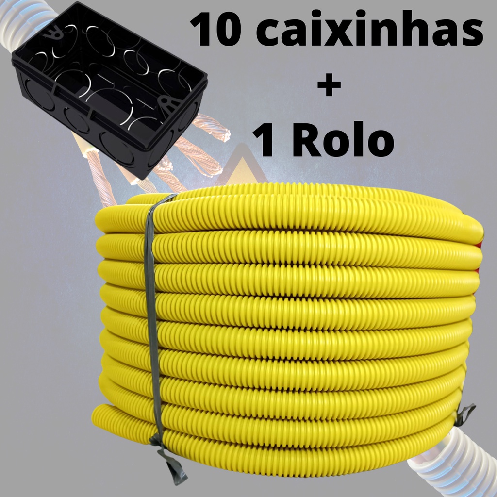 Conduite Corrugado Reforçado 3/4 Rolo 25m + 10 caixinhas 4x2 Preta