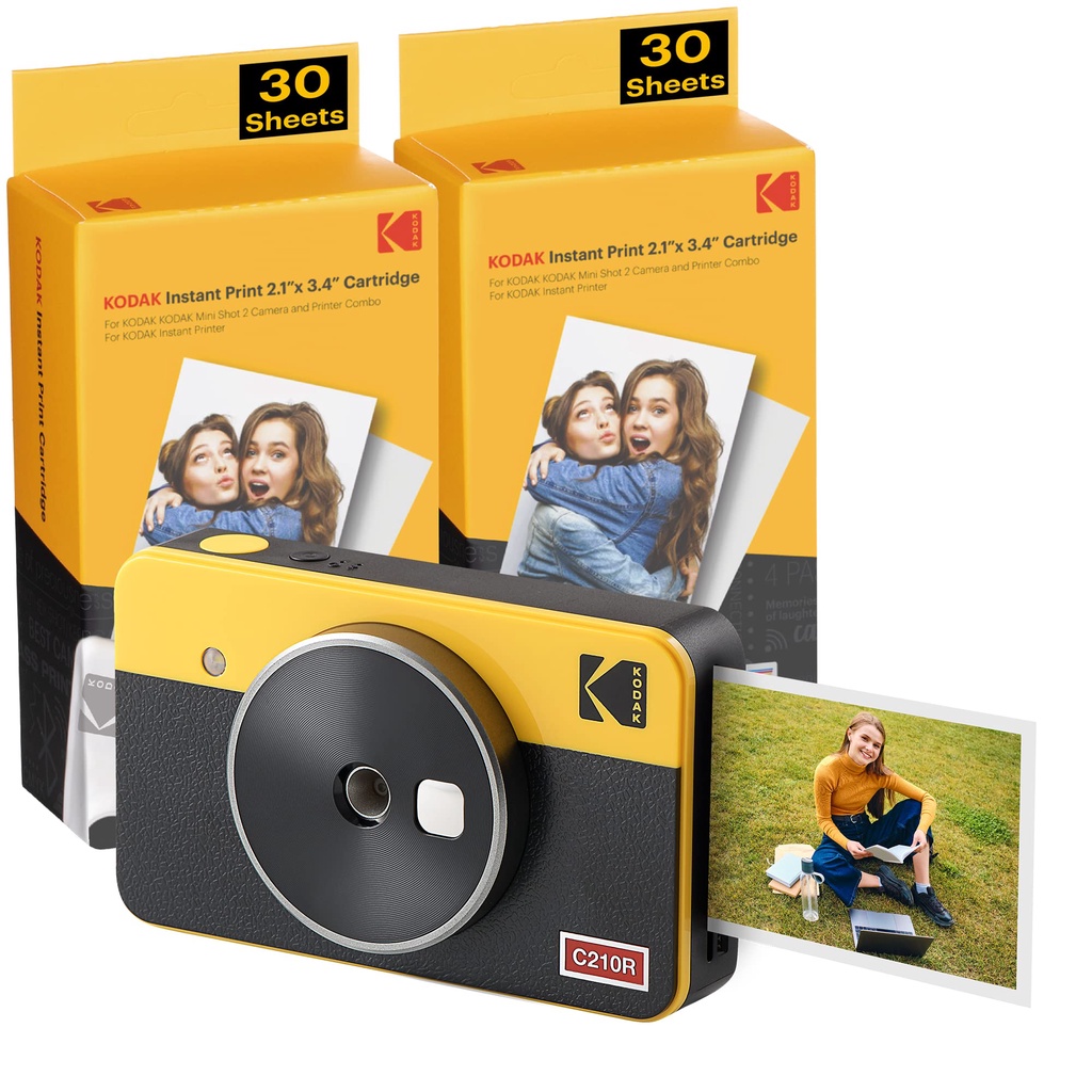Kodak Mini Shot 2 Retro | Pacote De 60 Folhas Câmera E Fotográfica Instantânea Portátil Sem Fio , Compatível Com Dispositivos iOS Android Bluetooth , Foto Real (2.1x3.4) 4Pass Techno