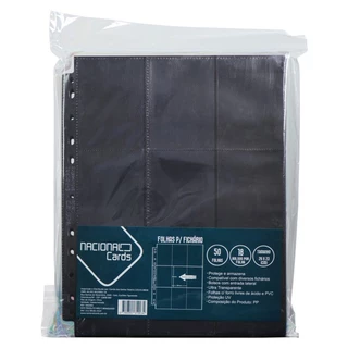 Folha Fichário Preta 9 Bolsos Forro TNT e Alimentação Lateral (pacote c/ 50 unidades) Nacional Cards