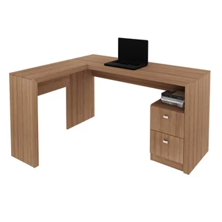 Escrivaninha/Mesa Escritório de Canto com 2 gavetas Multimóveis CR25032 Amendoa